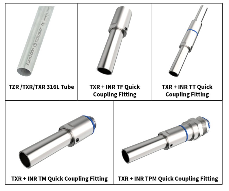TZR, TXR and TXR 316L Rigid Steel Tube of Euro2000 connected with quick coupling fittings.