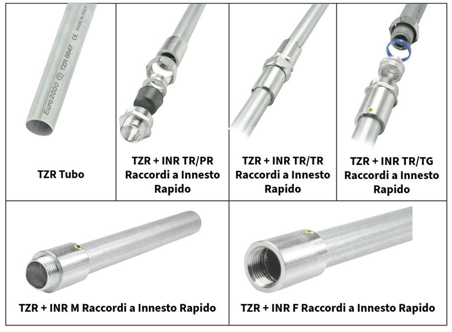 Tubo rigido in acciaio TZR da Euro2000 con raccordi ad innesto rapido.
