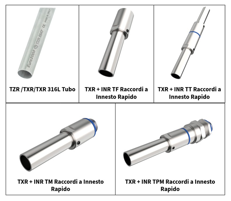 Tubi rigidi in acciaio TZR, TXR e TXR 316L da Euro2000 collegati con raccordi ad innesto rapido.